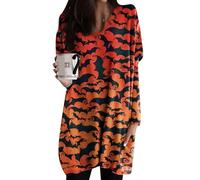 EFOFEI Dame Imprimer Pull avec Poches Nouveauté Drôle Graphique Tops Batwing Manche Longue Pull Gradient Chauve-Souris L