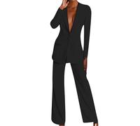 EFOFEI Dame Manche Longue Bouton Costume Manteau Revers Pointu Costumes Revers Cranté Bouton Blazer Noir M