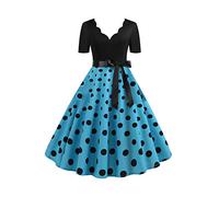 EFOFEI Dame Robe de Soirée Cocktail Vintage Robes Impression Polka Dot Imprimé Robe à Carreaux Bleu XL
