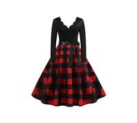 EFOFEI Dame Robe Hepburn Vintage Robe à Pois à Col en V Robe Pin Up Imprimée à Pois Rouge S