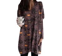 EFOFEI Dame Vacances Décontracté Sweat-Shirt Nouveauté Drôle Graphique Tops Batwing Manche Longue Pull Café Chat S