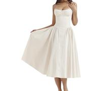 EFOFEI Femme Fluide Ourlet Plissé Robe De Bal Fit and Flare Robes Midi Corset Rayé Robe Haute-Taille