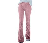 EFOFEI Femme Longs Pantalons à Percussion Casual Polyvalents Taille Serrée Élastique Pantalon Mince Rose L