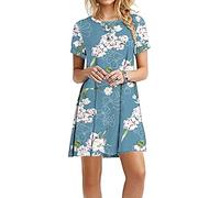 EFOFEI Femme Robe à Impression Swing Loose A Line Robe Chemise Loose Bleu Clair XL