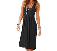 EFOFEI Femme Robe De Plage à Col Rond Robe Tee Shirt Ample Robes Évasée Empire Robe De Vacances Au Genou Noir M