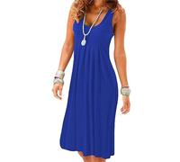 EFOFEI Femme Robe Tee Shirt Ample Robes Évasée Empire Robe De Vacances Au Genou Robe Plissée Décontractée Bleu Royal 3XL