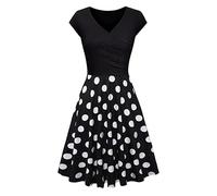 EFOFEI Femme Robes d'Été De Vacances à La Plage Robe Cocktail Soirée Robes Vintage Années 1950 Fleuri Noir à Pois L