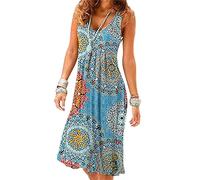 EFOFEI Femme Robes Évasée Empire Robes d'Été Chics Robes Mi-Longues Plissées Robe d'Été Décontractée