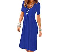 EFOFEI Femme Robes Mi-Longues Plissées Robe Plissée Décontractée Robe Simple Et Confortable Robes d'Été Chics Bleu Royal XXL