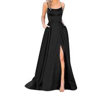 EFOFEI Femme Taille Empire Fente latérale Robes de soirée Sexy Haute Fente Ourlet Robe A Line Lace Up Hollow Out Robes Noir XS