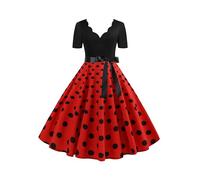 EFOFEI Femme Vintage 1950'S Audrey Hepburn Pin-Up Robe De Soirée Cocktail Femmes Halloween Party Retro Manches Courtes Une Ligne Robe Rouge M