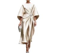 EFOFEI Femmes Douce Drapée Soirée Robe Satin Mère De Mariée Satin Chauve-Souris Maxi Abricot 3XL