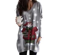 EFOFEI Femmes Drôle Patchwork Christmas Shirt Surdimensionné Ample Coupe Pull Family Christmas Hauts Snowman M