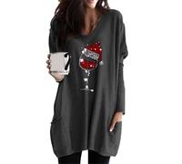 EFOFEI Femmes Family Christmas Hauts Drôle Patchwork Christmas Shirt Surdimensionné Ample Coupe Pull Dark Grey 3XL