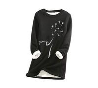 EFOFEI Femmes Katzenpfote Hiver Chaud Sweatshirt Doublure Plus Haut en Laine Mélange Fête Festive Plus Haut en Laine Mélange Patte Noir L