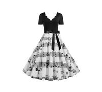 EFOFEI Femmes L ger l Gant Robe Confortable Loose Color Block Sun Jupe Vague Spot Casual V Neck Robe Notes Musicales 3XL
