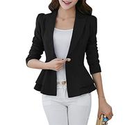 EFOFEI Femmes Longues Ruffle Hem Jacket Flared Slim Fit Blazer Open Front Work Loose Blazer Crop Frill Slim Fit Blazer Noir XL