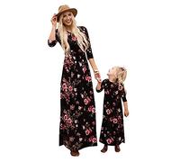 EFOFEI Femmes Mère Et Fille Robes Ensemble Longue Manche Boho Rayé Imprimer Robe Couture Maxi Robe Noire Fleur Longue Manche 0-1 an