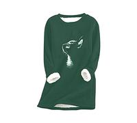 EFOFEI Femmes Pull en Laine Mélange À Manches Longues Chemise À Manches Longues Pull Oversize en Cachemire Agneau Chat Vert XXL