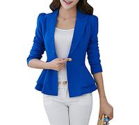 EFOFEI Femmes Slim One Button Blazer Formal Suit Jacket Peplum Frill Fitted Jackets Work Suit Office Jacket Bleu XL