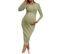 EFOFEI Femmes Tricot Côte Printemps Noeud Twist Midi Décontractée Corps Pull Séance Photo Maternité Jaune Vert XS