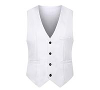 EFOFEI Homme Manteau de Style Classique Costume De Gilet Couleur Uni Gilet Avec Le Dos Réglage Du Laçage Blanc XS