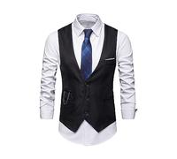 EFOFEI Hommes Costume Bouton Bas Formel Business Gilet Slim Fit Chain Decoration Gilet Noir XS