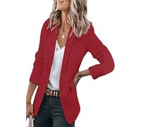 EFOFEI Lady's Light Office Jacket Unicolore Costume Col Revers Avant Ouvert Manteau Slim Fit Manches Longues Blazer Rouge Vin XL