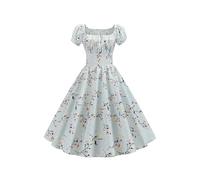 EFOFEI Robe D'Été pour Femmes Taille Carrée Encolure Carrée Manches Courtes Robe Trapèze Bleu Clair XS