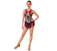 EFOGEP - Costume de danse latine Salsa pour femmes - Avec paillettes et franges - Bodysuit style garçonne des années 1920 - Costume de jazz, de cocktail et d'acrobatie - Léotard, rouge, XL