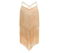 EFOGEP Robe à franges sans manches avec bretelles spaghetti pour fille - Robe vintage à franges superposées des années 20 - Robe de danse lyrique pour filles, doré, 4-5 ans