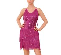 EFOGEP Robe de danse latine à paillettes pour femme - Sexy - Dentelle - Dos nu - Pompons scintillants - Robe à franges - Great Gatsby - Cocktail - Salle de bal - Jazz Performance - Costume de danse