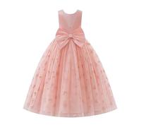 EFOGEP Robe de demoiselle d'honneur pour mariage élégante avec dos en V et nœud papillon en tulle pour princesse, robes maxi pour enfants, demoiselle d'honneur, anniversaire, gala, première communion