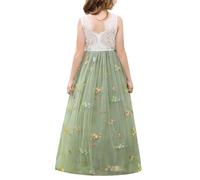 EFOGEP Robe longue en dentelle élégante sans manches avec dos en V pour fille - Pour mariage, demoiselle d'honneur, première communion, anniversaire, concours de beauté, bal de fin d'année, bal de fin