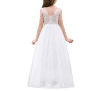 EFOGEP Robe longue en dentelle élégante sans manches avec dos en V pour fille - Pour mariage, demoiselle d'honneur, première communion, anniversaire, concours de beauté, bal de fin d'année, bal de fin