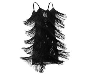 EFOGEP Robe pour filles avec franges latines brillantes, sans manches, vintage, à couches multiples, avec franges, pour bal, fête, cha cha, jazz, tangos, ballet, danse, performance des années 1920