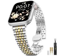 Efolen Bracelet en métal Slim compatible iWatch Apple Watch 38/40/41/42/44/45/46/49mm, Elégant Bbracelet en Acier Inoxydable pour Hommes Bracelet Femme série 9 8 7 6 5 4 3 2 1 SE Ultra Argent/Or-S