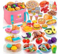 EFOSHM Cuisine Enfant, Aaccessoire Cuisine Exterieure 68 Pièces - Comprend Pizza, Support à Desserts, Fast-Food, Fruits de Mer, Jouet Fruits et Légumes, Dinette Enfant 3 4 5 6 7 Ans