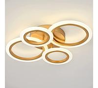 EFPD Plafonnier LED avec télécommande, 4 anneaux dorés, plafonnier moderne pour chambre à coucher, cuisine et salon, 3 couleurs de lumière 3000-6000K, dimmable