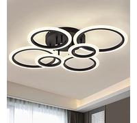 EFPD Plafonnier moderne LED 6 anneaux, 72W, plafond noir, chambre à coucher Plafonnier moderne pour salon, chambre à coucher, salle à manger, télécommande dimmable