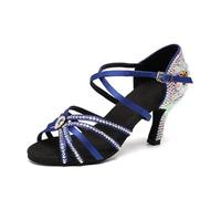 EFRJUWI Chaussures de Danse fête for Femmes, Chaussures en Satin Brillant avec Strass à Fond Souple, Latine for, Salsa(Blue,37)