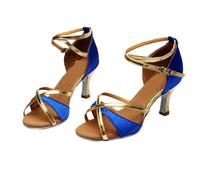EFRJUWI Chaussures De Danse Latine À La Mode for Femmes Et Filles, Tango Salsa for Dames, Sandales Talons Hauts Fond Souple, 5/7(805 Blue Satin 7cm,40)