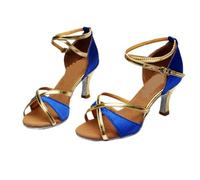 EFRJUWI Chaussures De Danse Latine À La Mode for Femmes Et Filles, Tango Salsa for Dames, Sandales Talons Hauts Fond Souple, 5/7(805 Blue Satin 5cm,38)