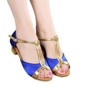 EFRJUWI Chaussures De Danse Latine for Enfants Filles Débutants Semelles Souples Paillettes Femmes Adultes Talons Bas D'entraînement(Blue Satin,40)
