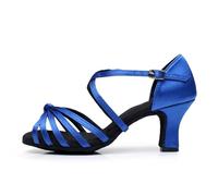 EFRJUWI Chaussures de Danse Latine for Femmes, Chaussures Tango for Salle Bal, Sandales fête en Satin à Talons 5/7cm(7cm Blue,34)