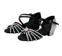 EFRJUWI Chaussures d'été en Diamant d'eau for Femmes, Chaussures Latines Satin Artificiel, Talons de 3.5CM, Jazz Valse, Danse Modernes for Salle Bal(Black,40)