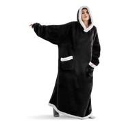 EFRJUWI Couverture en flanelle super longue de 150 cm, résistante au froid, pyjama, manches, sweat à capuche d'hiver, pull polaire géant for femme et homme(Black,180cm)