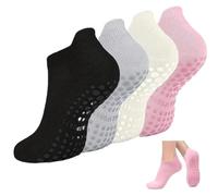 EFRJUWI Lot de 4 paires chaussettes Pilates antidérapantes for femmes, idéales for le yoga, ballet, la barre et l'entraînement pieds nus(Color-01)