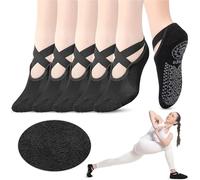 EFRJUWI Lot de 6 paires chaussettes yoga antidérapantes for femmes, avec sangles, for la danse ballet, le, pilates et barre