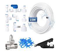 EFUTURETIME 15M Kit de Tuyau d’Alimentation en Eau 1/4" Universel, 11pcs Ro Raccord de Filtre à Eau avec Vanne Arrêt, Coupe-Tube pour Frigo Americain Glacon et Eau, Osmoseur Réfrigérateur Aquarium